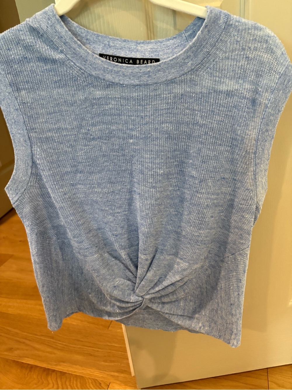 Veronica Beard Sky Blue Twist-Front Sleeveless Knit Tank